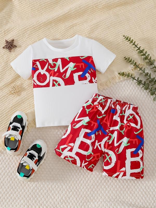 Boys Dinosaur Outfit Round Neck T-shirt & Shorts For Summer Kids Clothes