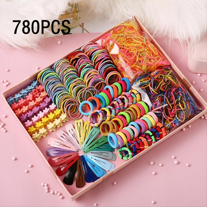 780pcs Girls Hair Accessories Elastic Hair Ties Ponytail Holders Rubber Bands