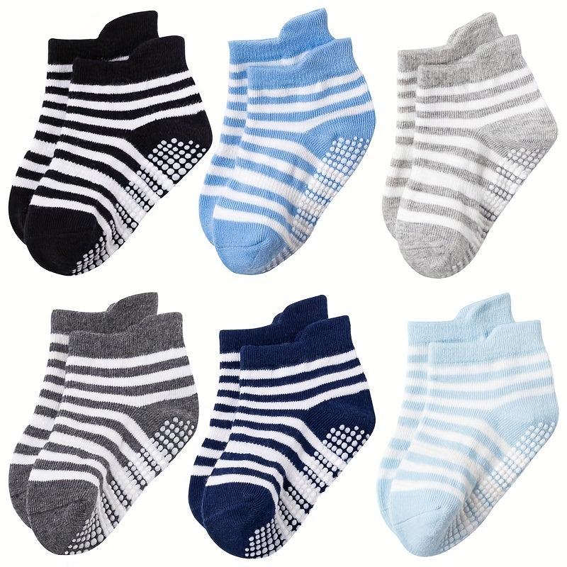 12pairs Boys Non Slip Socks With Grippers Cotton Comfort Ankle Style