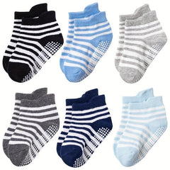 12pairs Boys Non Slip Socks With Grippers Cotton Comfort Ankle Style
