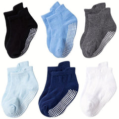 12pairs Boys Non Slip Socks With Grippers Cotton Comfort Ankle Style