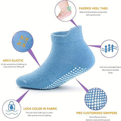 12pairs Boys Non Slip Socks With Grippers Cotton Comfort Ankle Style