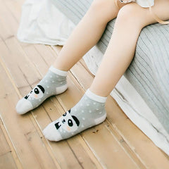 5pairs Baby Boys Socks Cartoon Panda Animal Grey Mesh Cotton Crew Socks