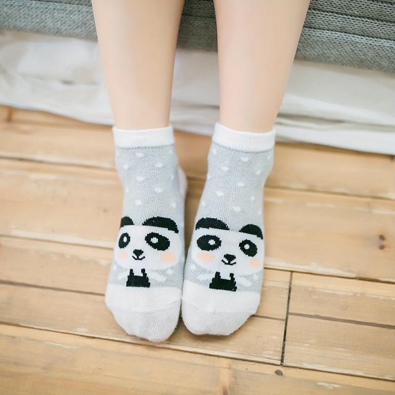 5pairs Baby Boys Socks Cartoon Panda Animal Grey Mesh Cotton Crew Socks