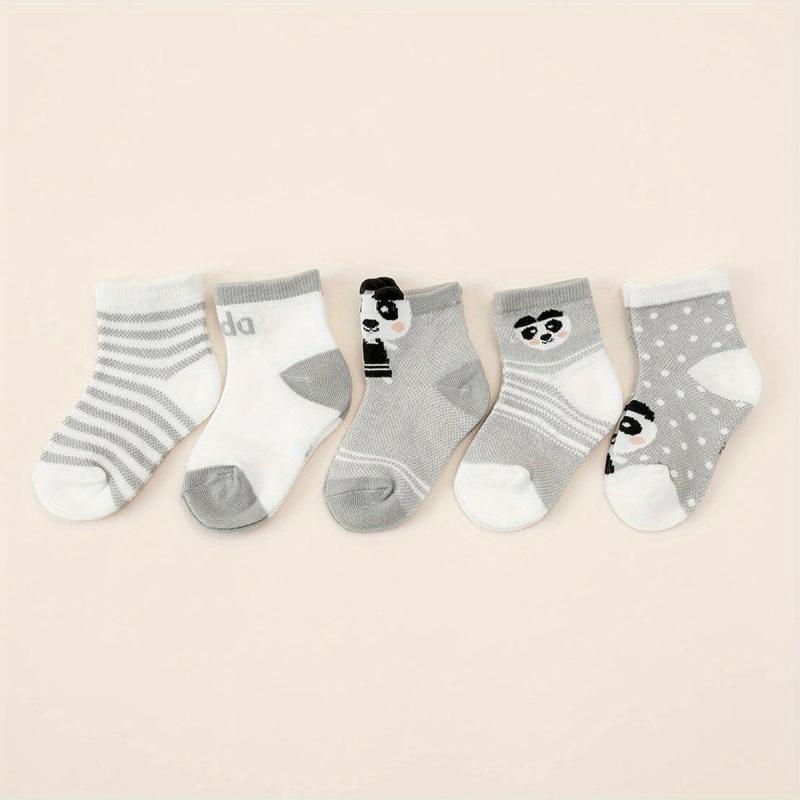 5pairs Baby Boys Socks Cartoon Panda Animal Grey Mesh Cotton Crew Socks