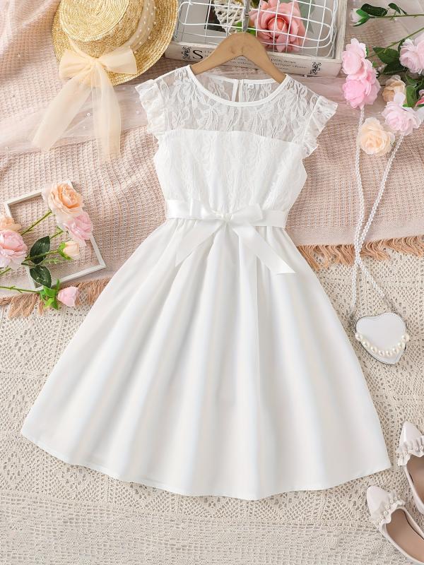 Girls Sleeveless Ruffled Dress with Belt