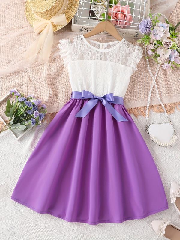 Girls Sleeveless Ruffled Dress with Belt