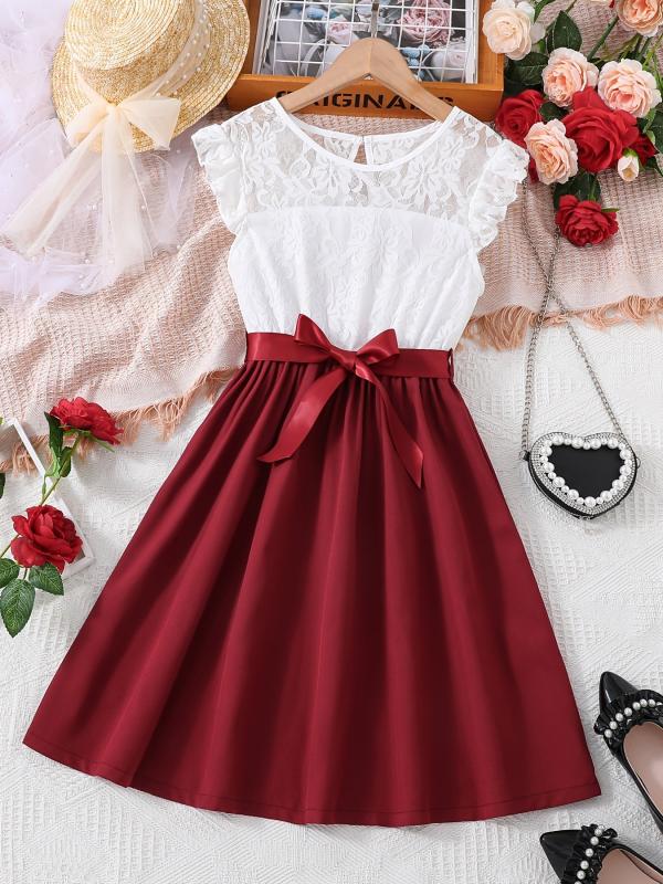 Girls Sleeveless Ruffled Dress with Belt