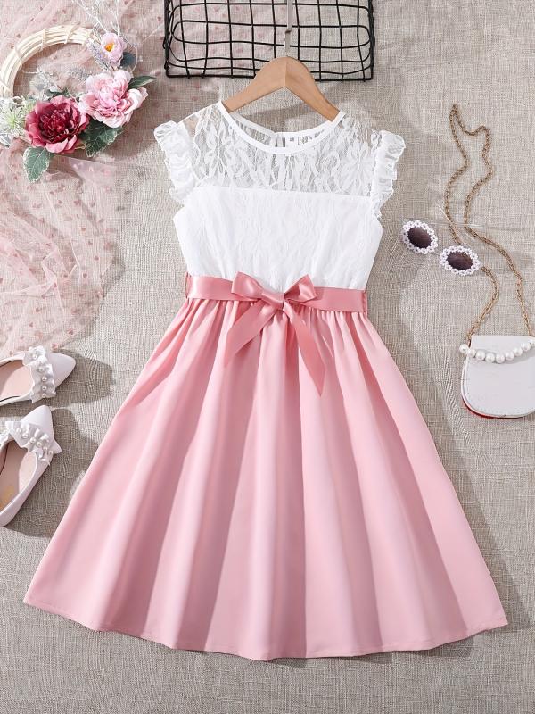 Girls Sleeveless Ruffled Dress with Belt