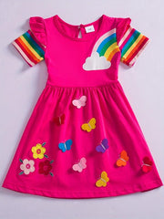 Girls Unicorn Rainbow Ruffled Cotton Dress