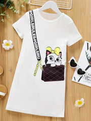 Toddler Girls Cat Graphic Casual Dress For Party