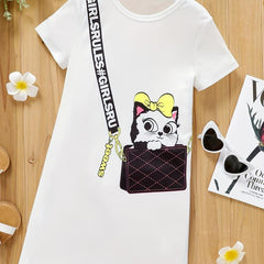 Toddler Girls Cat Graphic Casual Dress For Party