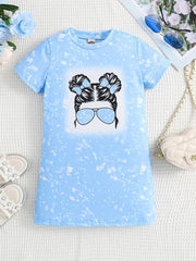 Toddler Girls Bow Figure Pattern Crew Neck T shirt Dress
