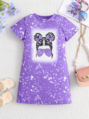 Toddler Girls Bow Figure Pattern Crew Neck T shirt Dress