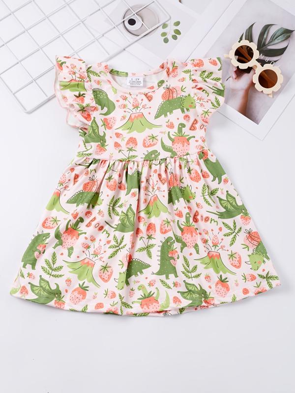 Girls Dinosaur Print Dress Summer Clothes