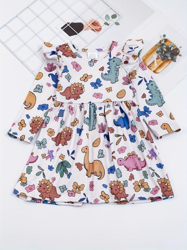 Girls Dinosaur Print Dress Summer Clothes