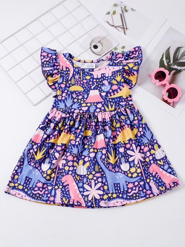 Girls Dinosaur Print Dress Summer Clothes