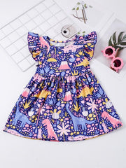 Girls Dinosaur Print Dress Summer Clothes