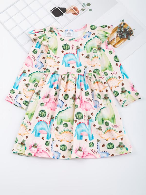 Girls Dinosaur Print Dress Summer Clothes