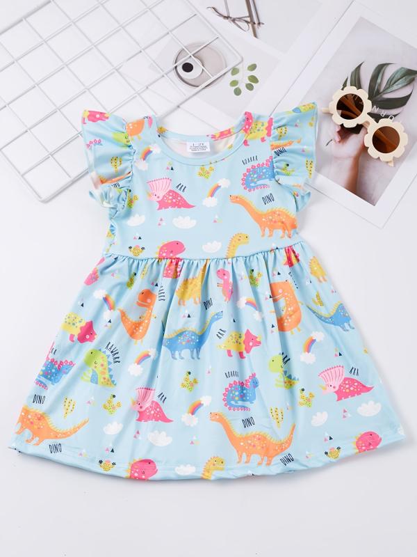 Girls Dinosaur Print Dress Summer Clothes