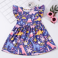 Girls Dinosaur Print Dress Summer Clothes