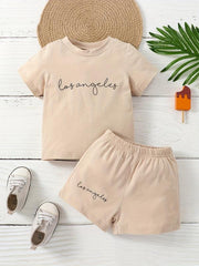 2pcs Infant Boys Casual Los Angeles T-shirt & Shorts Set for Summer