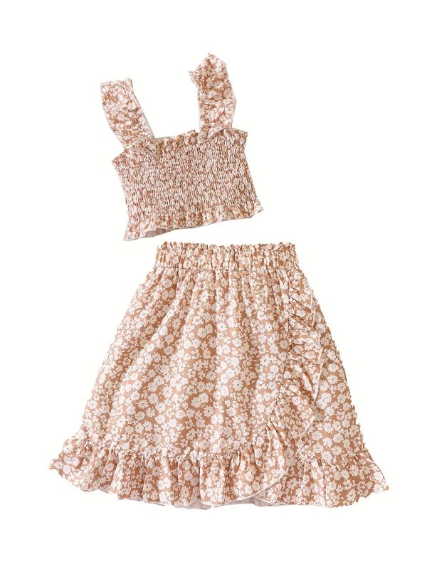 Girls Ditsy Floral Print Cami Top & Ruffle Skirt Set
