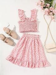 Girls Ditsy Floral Print Cami Top & Ruffle Skirt Set