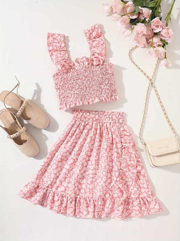 Girls Ditsy Floral Print Cami Top & Ruffle Skirt Set