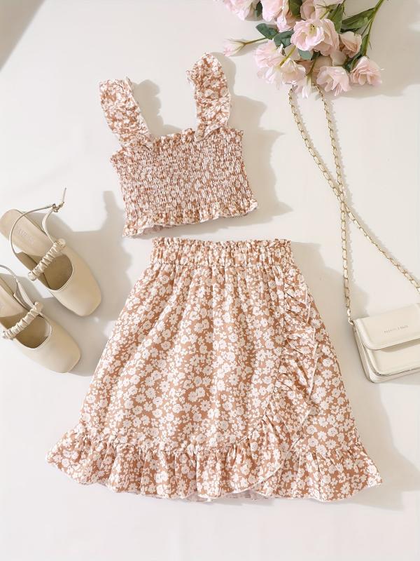 Girls Ditsy Floral Print Cami Top & Ruffle Skirt Set