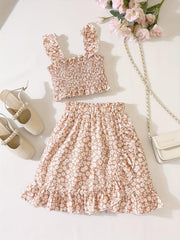 Girls Ditsy Floral Print Cami Top & Ruffle Skirt Set