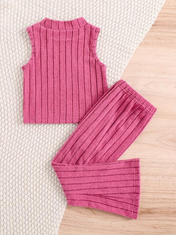 Girls Colorful Knit Tank Top & Flared Pants Set for Summer Party