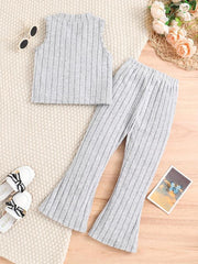 Girls Colorful Knit Tank Top & Flared Pants Set for Summer Party