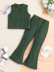 Girls Colorful Knit Tank Top & Flared Pants Set for Summer Party