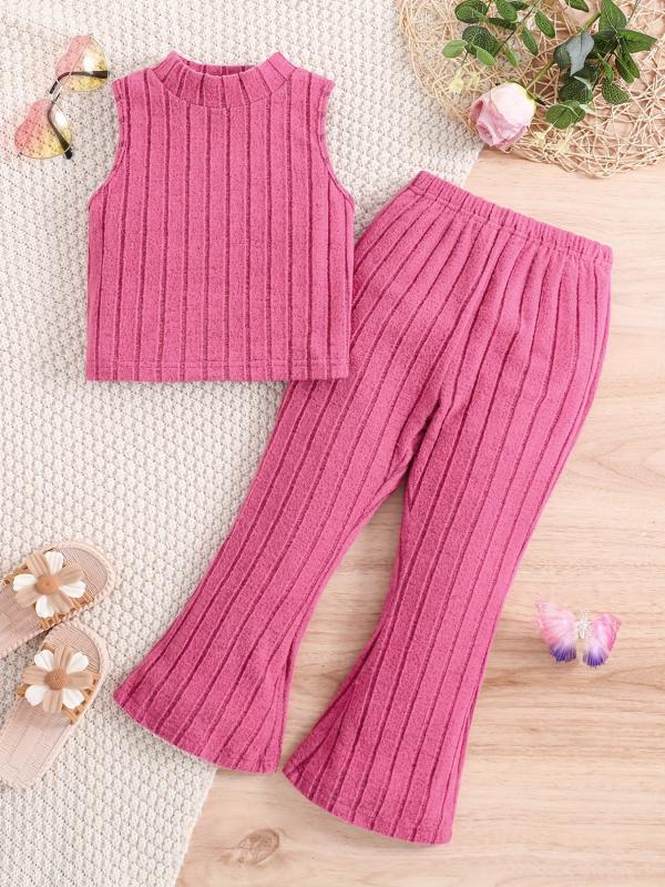 Girls Colorful Knit Tank Top & Flared Pants Set for Summer Party