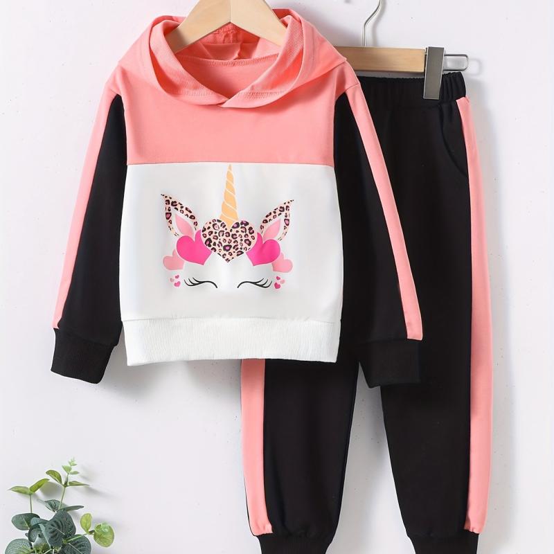 Girls Unicorn Hoodie & Sweatpants Set Casual Kids Clothes