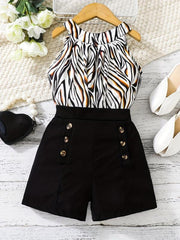 2pcs Girls Leopard Halter Top & Shorts Set Kids Summer Clothes