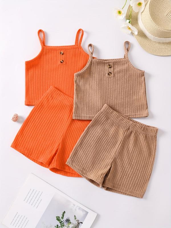Girls Button Front Crop Cami Top & Shorts Set