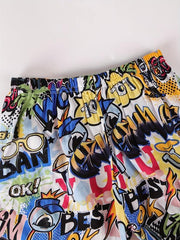 Letter Print Boys Beach Shorts Quick Drying Seaside Outdoor