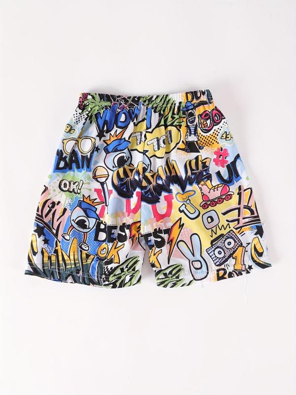 Letter Print Boys Beach Shorts Quick Drying Seaside Outdoor