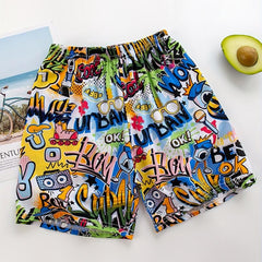 Letter Print Boys Beach Shorts Quick Drying Seaside Outdoor