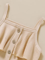 Girls Ribbed Cami Romper Shorts with Belt for Summer