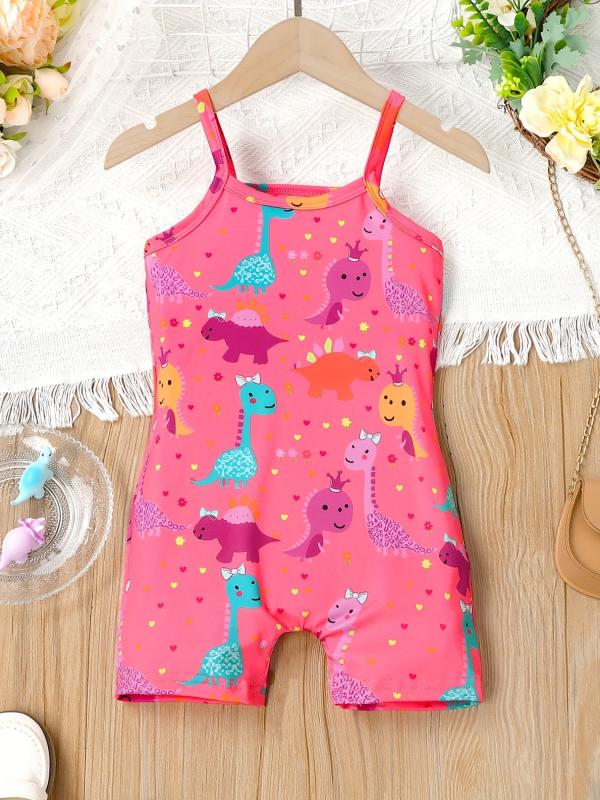 Toddler Girls Dino Graphic Cami Rompers for Beach Vacation