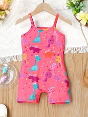 Toddler Girls Dino Graphic Cami Rompers for Beach Vacation