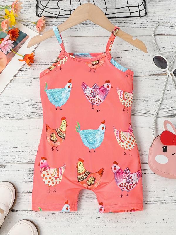 Toddler Girls Dino Graphic Cami Rompers for Beach Vacation