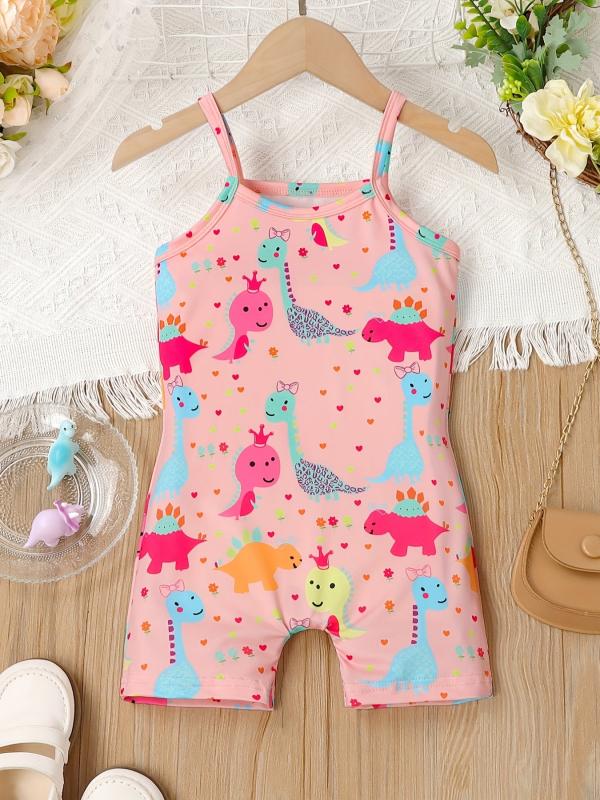 Toddler Girls Dino Graphic Cami Rompers for Beach Vacation