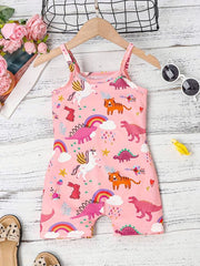 Toddler Girls Dino Graphic Cami Rompers for Beach Vacation