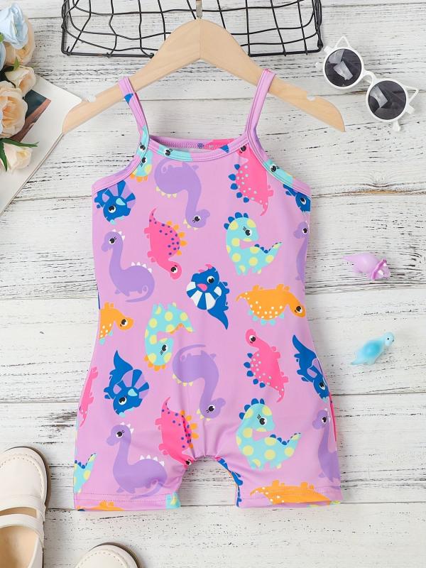 Toddler Girls Dino Graphic Cami Rompers for Beach Vacation