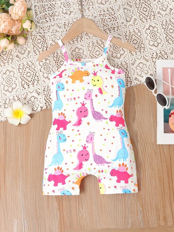 Toddler Girls Dino Graphic Cami Rompers for Beach Vacation