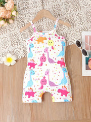 Toddler Girls Dino Graphic Cami Rompers for Beach Vacation
